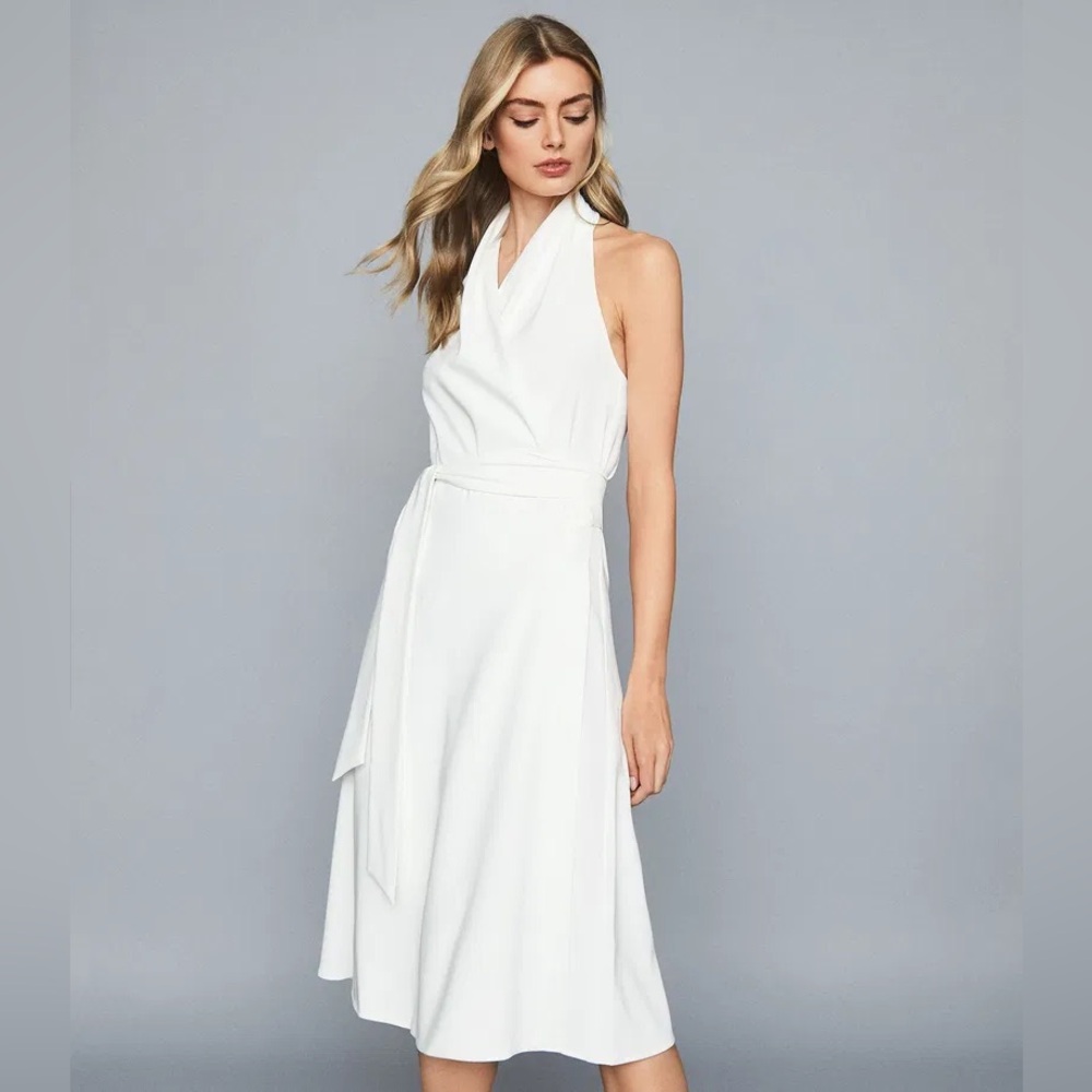 Reiss Ivory Halter Midi Dress